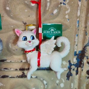 NWT Kurt Adler White Cat w/ Wings & Halo Christmas Tree Ornament